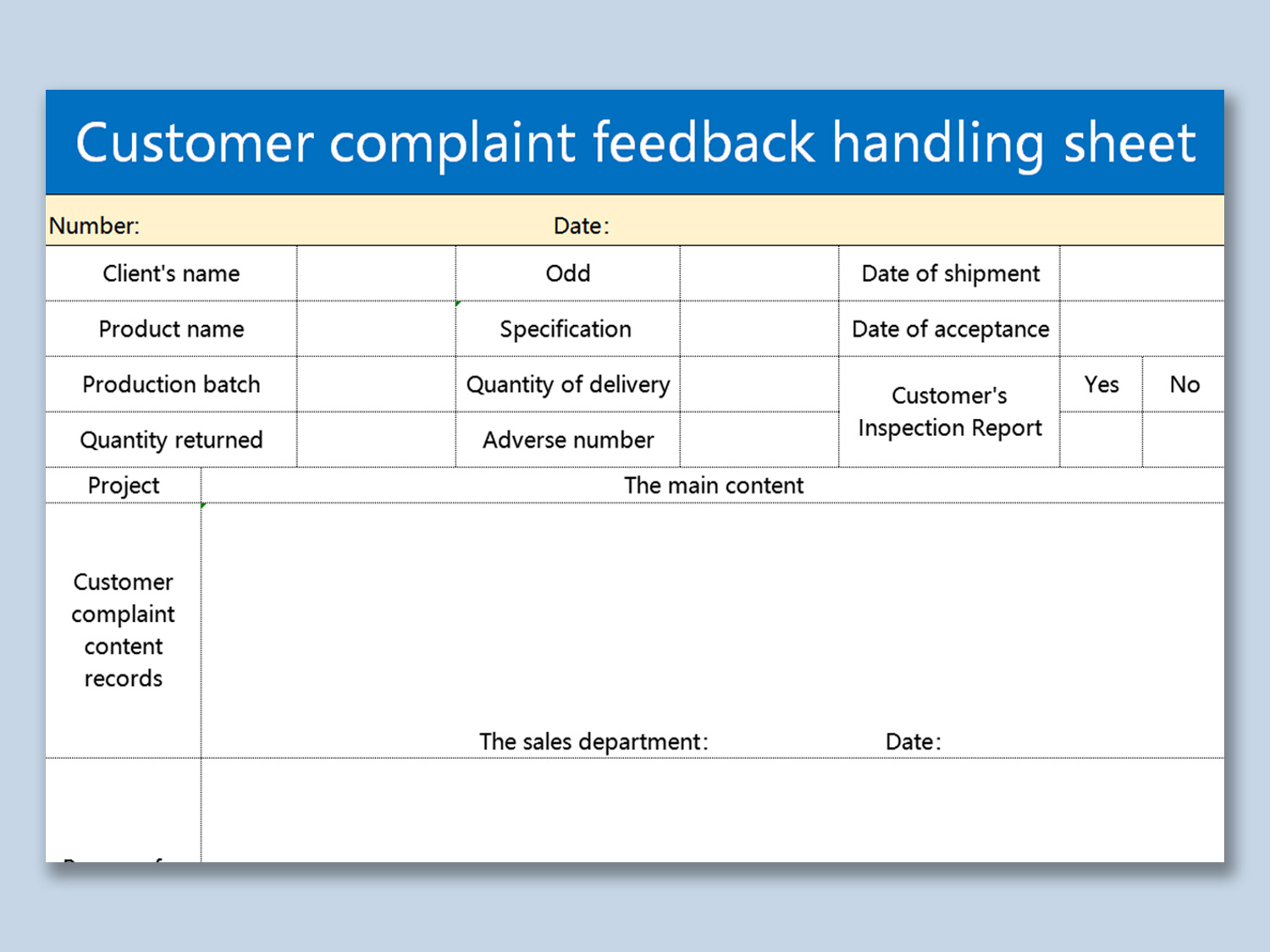 Excel Of Customer Complaint Feedback Handling Sheet.xls | Wps Free throughout Free Customer Complaint Log Template