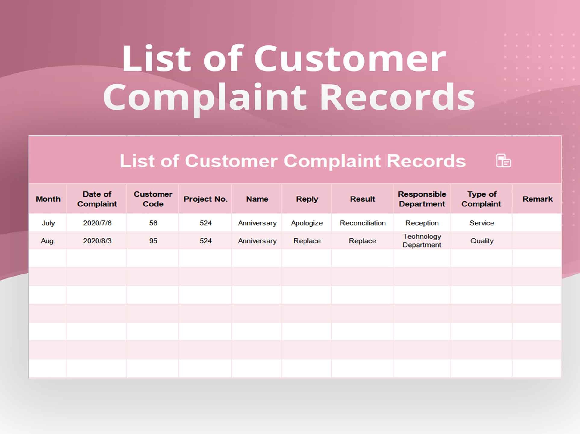 Excel Of Customer Complaint Record List.xlsx | Wps Free Templates for Free Customer Complaint Log Template