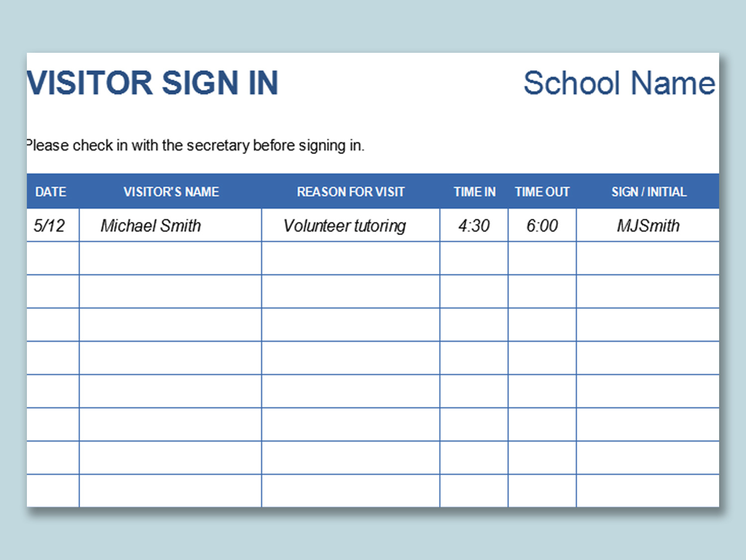Excel Of School Visitor Sign In Sheet.xlsx | Wps Free Templates regarding Free Visitor Log Template
