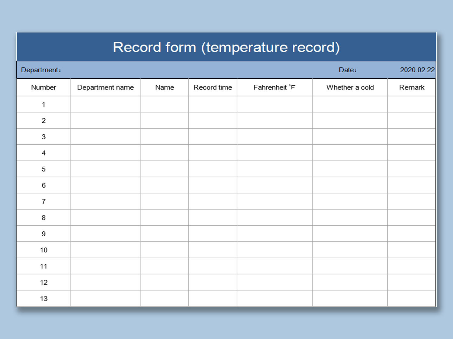 Excel Of Temperature Record Form.xlsx | Wps Free Templates inside Free Temperature Log Template