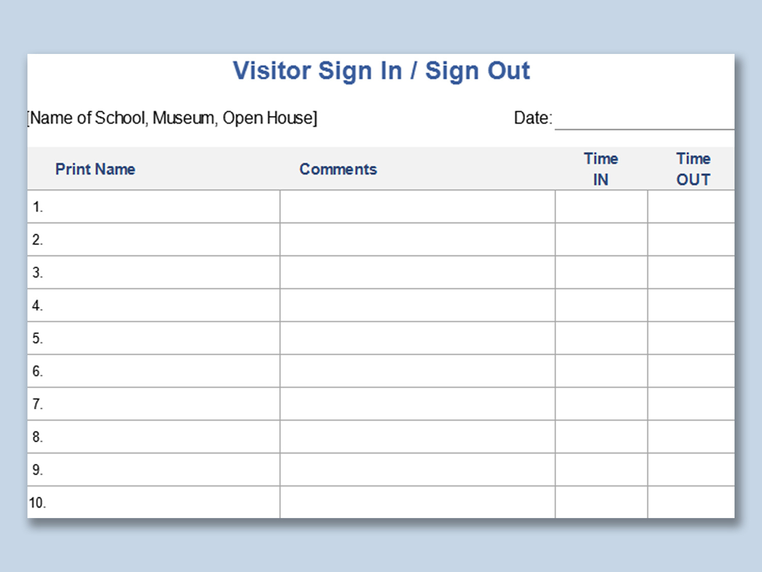 Excel Of Visitor Sign In Sheet.xlsx | Wps Free Templates with Free Visitor Log Template
