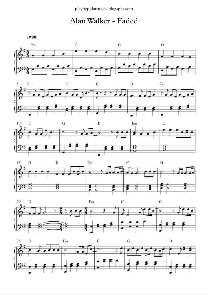 Faded Easy Piano Sheet Music Free Printable