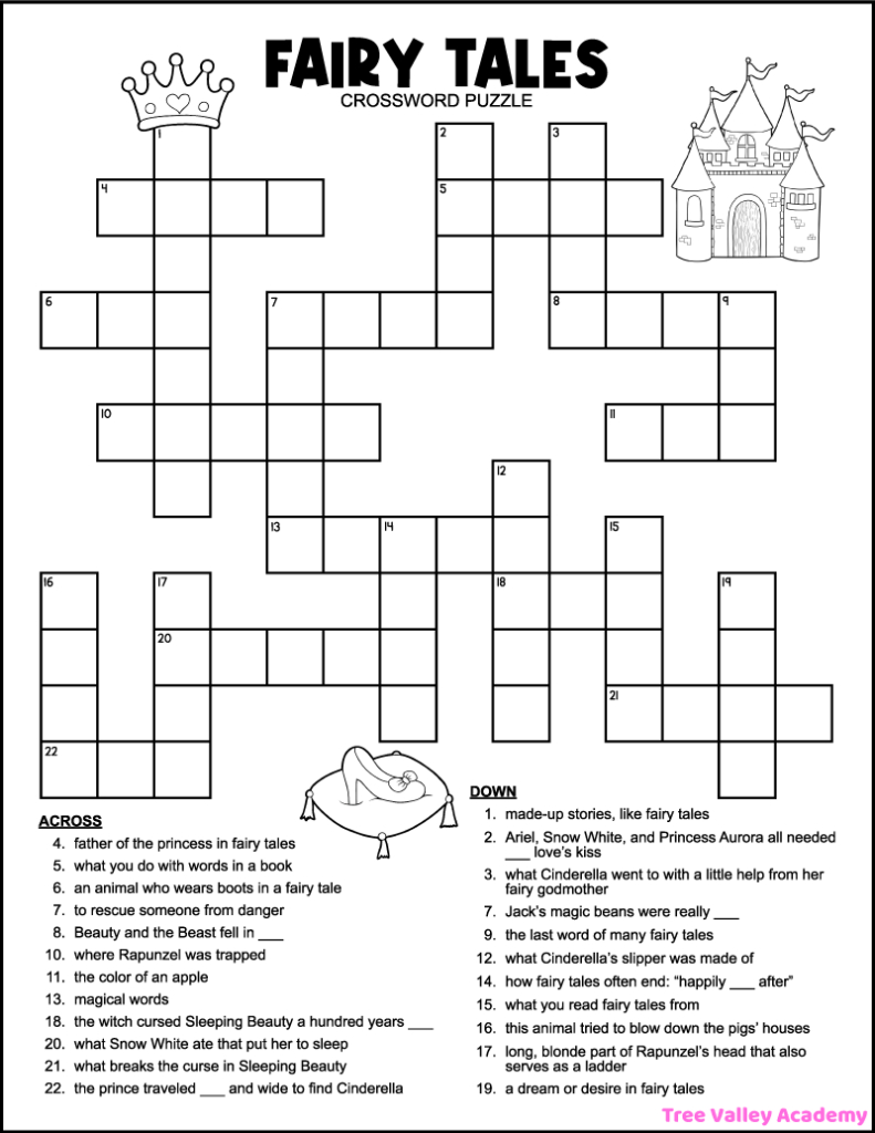 Fairy Tale Crossword Puzzles For Kids - Tree Valley Academy with regard to Free Printable Crosswords For Beginners