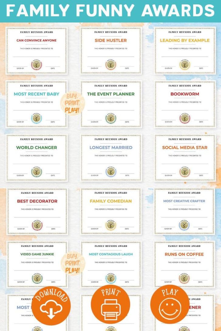 Free Printable Family Reunion Award Certificates