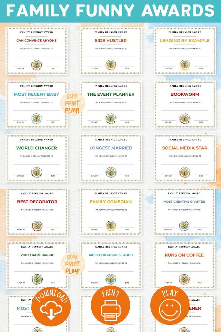 Family Reunion Awards | 100 Family Gathering Certificates for Free Printable Family Reunion Award Certificates