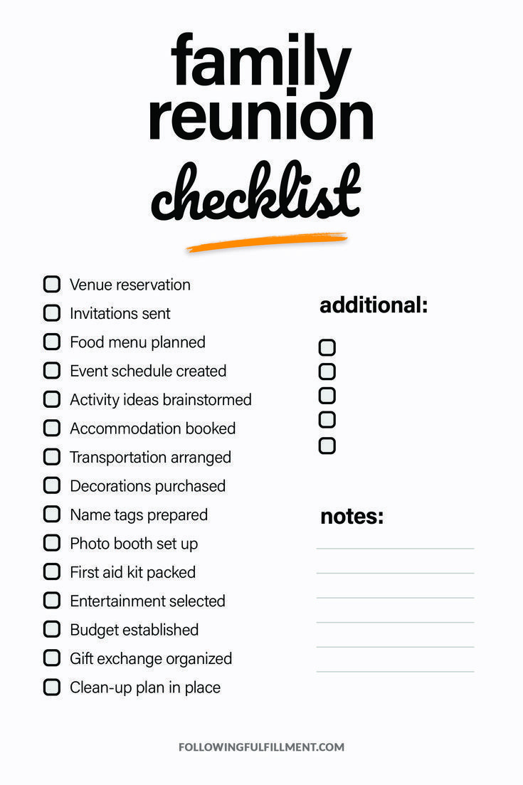 Family Reunion Checklist intended for Free Printable Family Reunion Checklist