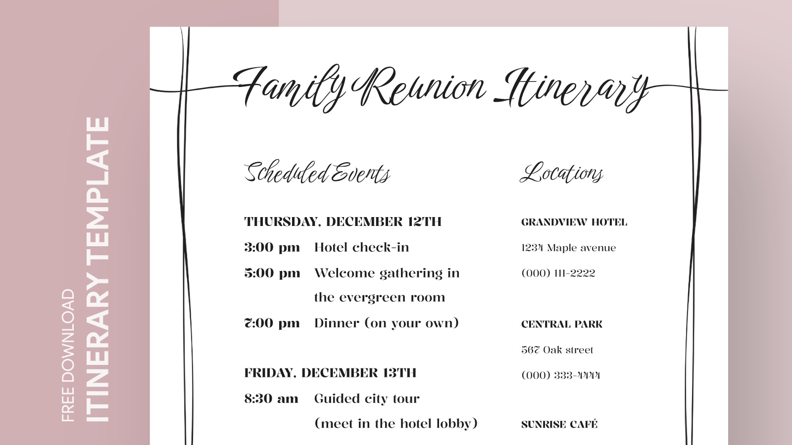 Family Reunion Itinerary Free Google Docs Template - Gdoc.io in Family Reunion Itinerary Template Free