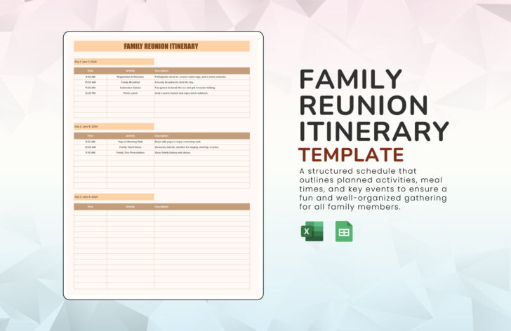 Family Reunion Itinerary Template Free