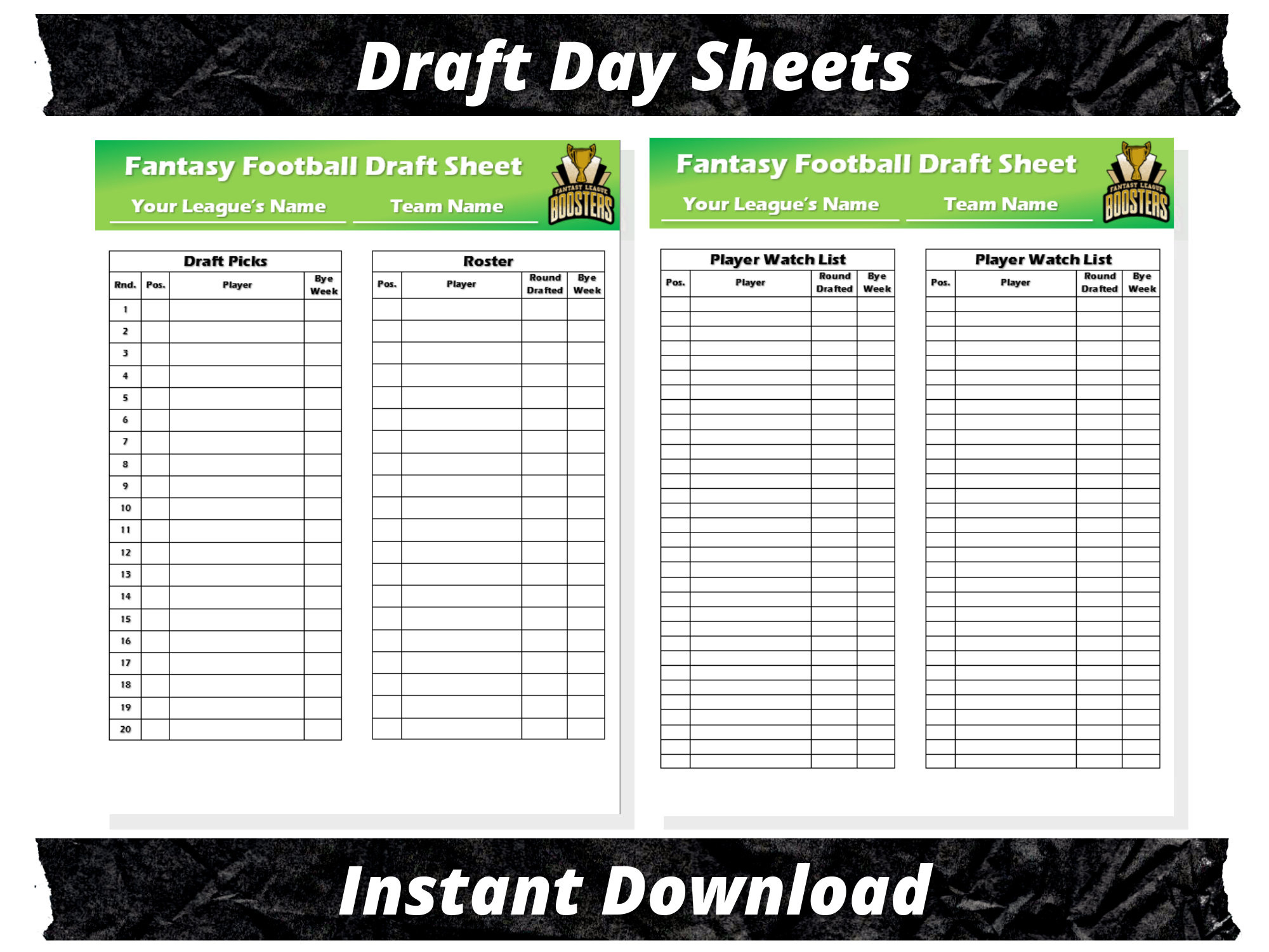 Fantasy Football Draft Sheets | 2025 Season | Microsoft Word with Free Printable Draft Board