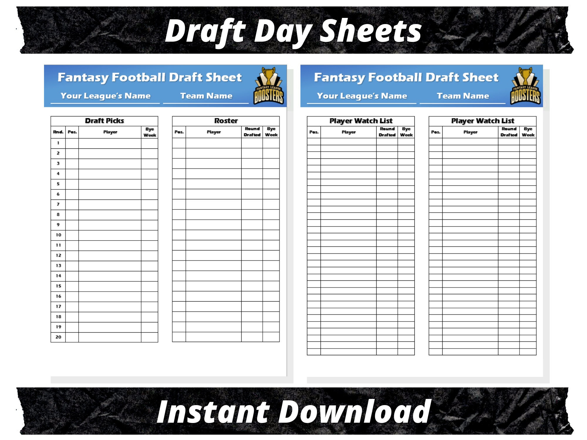 Fantasy Football Draft Sheets | 2025 Season | Microsoft Word within Free Printable Fantasy Football Draft Board
