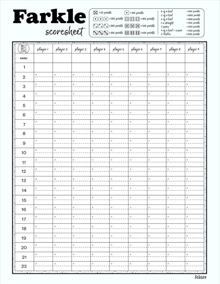 Farkle Score Card Printable Free