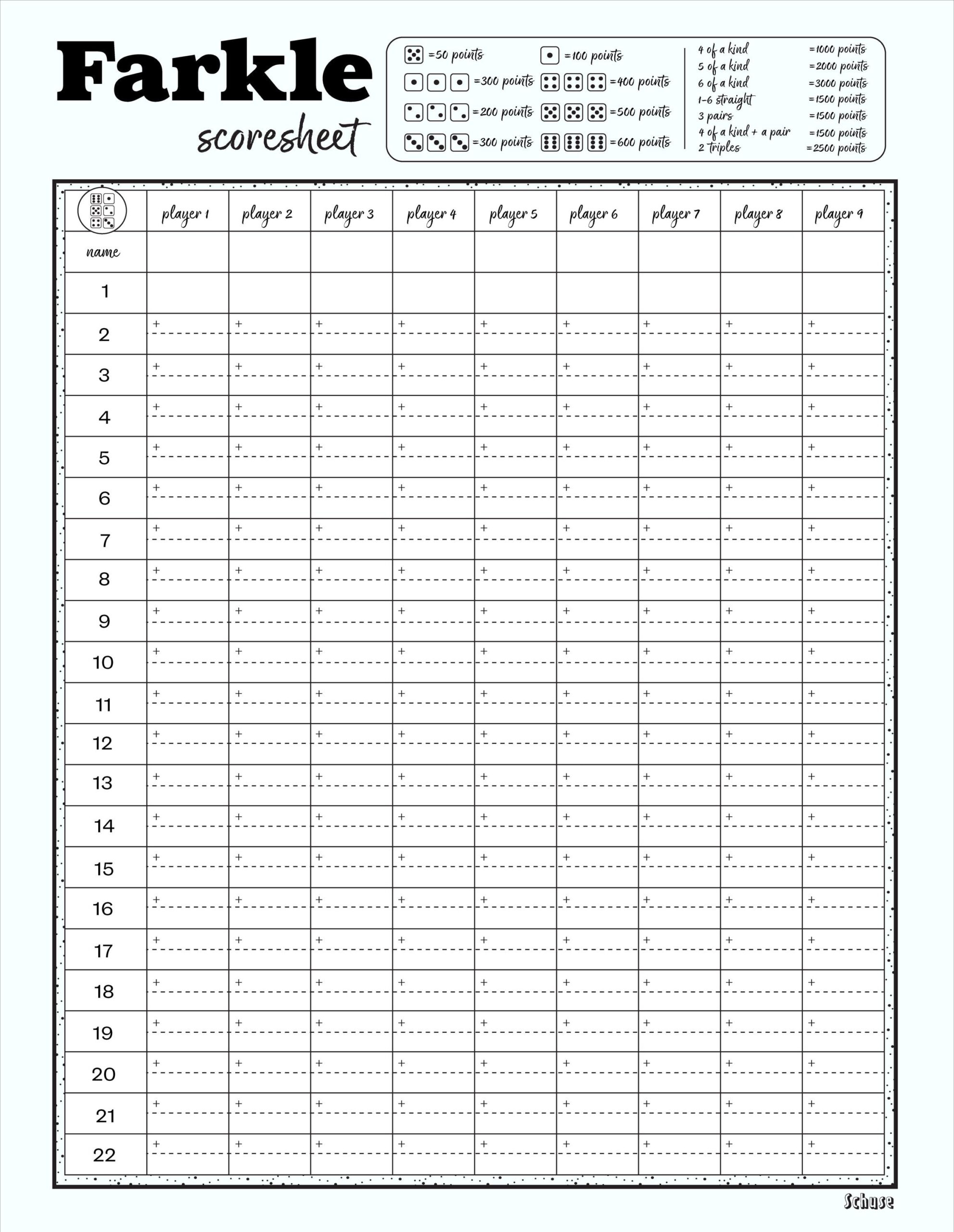 Farkle Scoresheet (Update) - Printable Downloadbar, 8.5X11, A4 for Farkle Score Card Printable Free