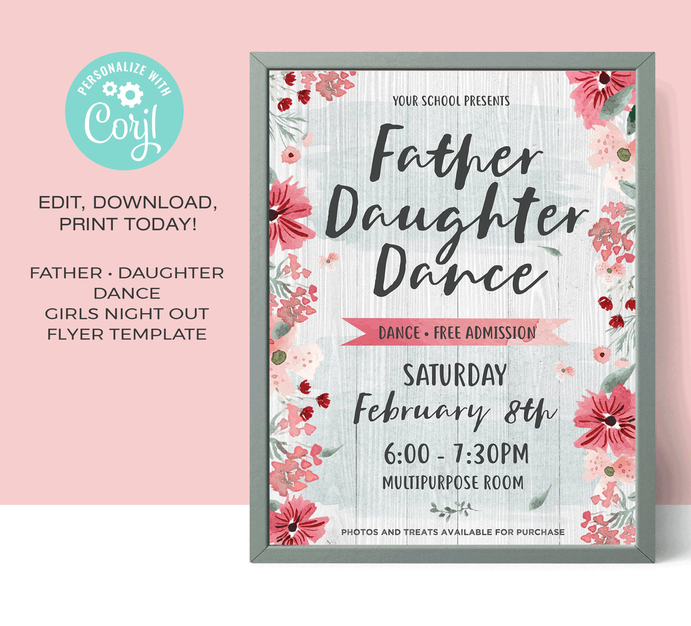 Father Daughter Dance Flyer Template • Girl Themed • Valentine&amp;#039;S for Free Father Daughter Dance Flyer Templates