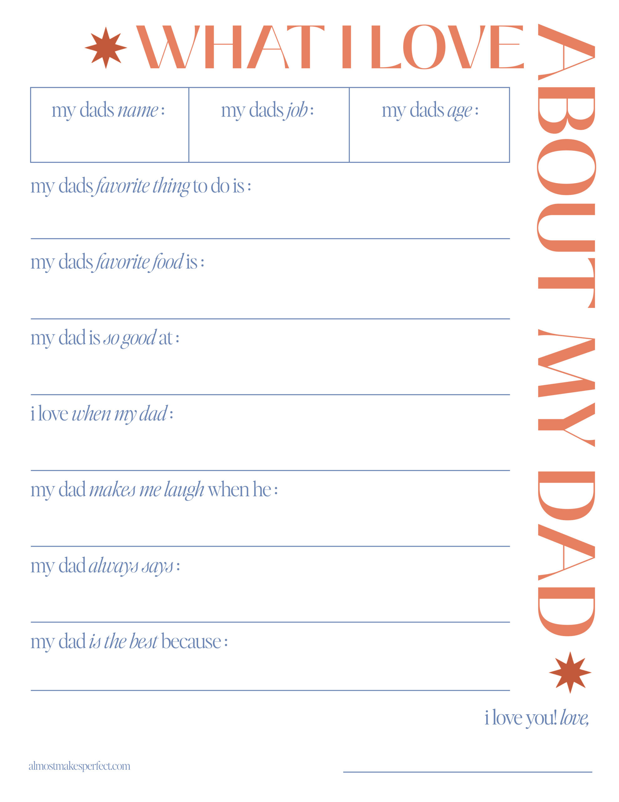 Father&amp;#039;S Day Fill-In-The-Blank Printable – Almost Makes Perfect with regard to Fathers Day Fill in the Blank Printable Free