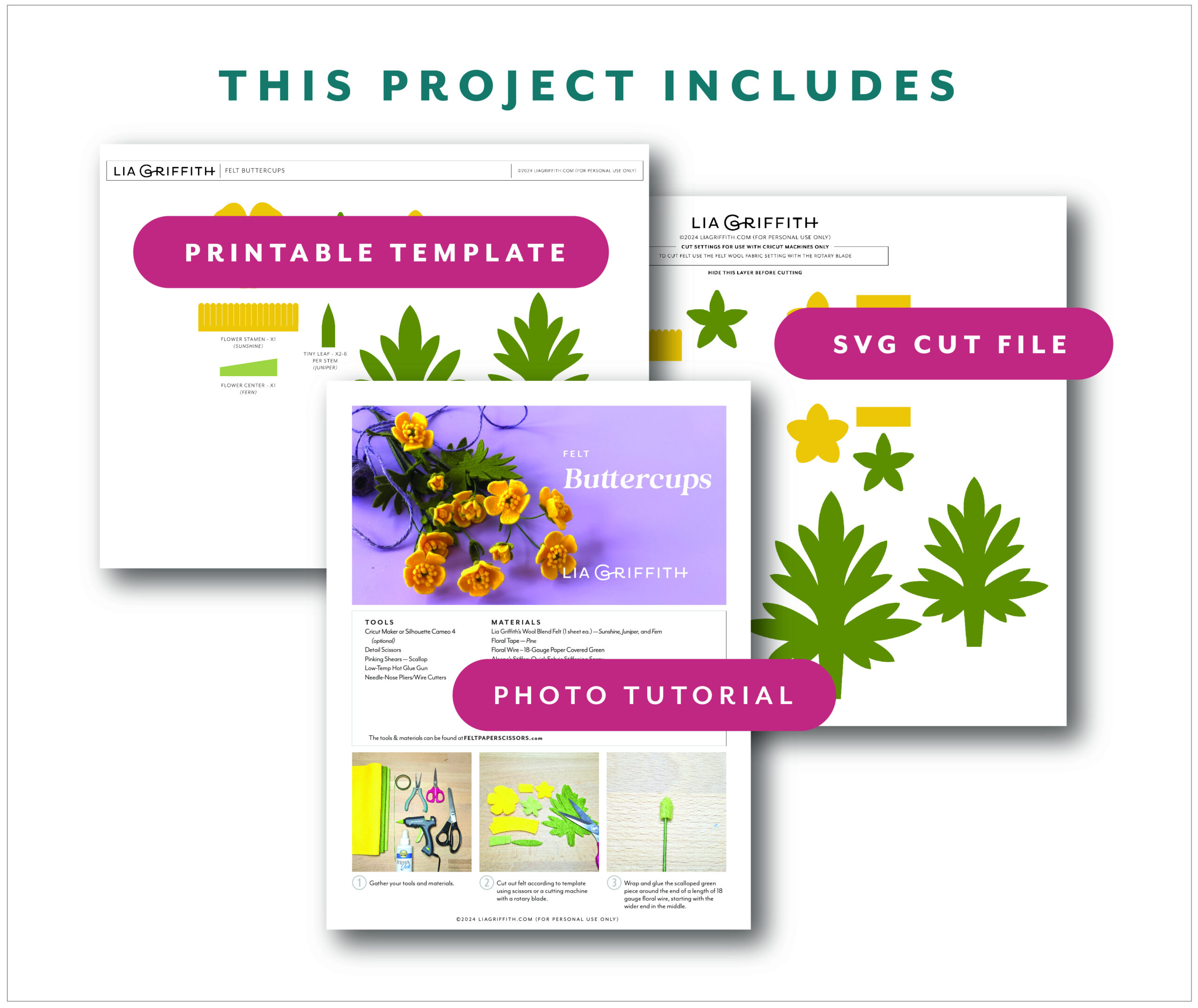 Felt Buttercups Tutorial &amp;amp; Template - Lia Griffith for Lia Griffith Free Templates