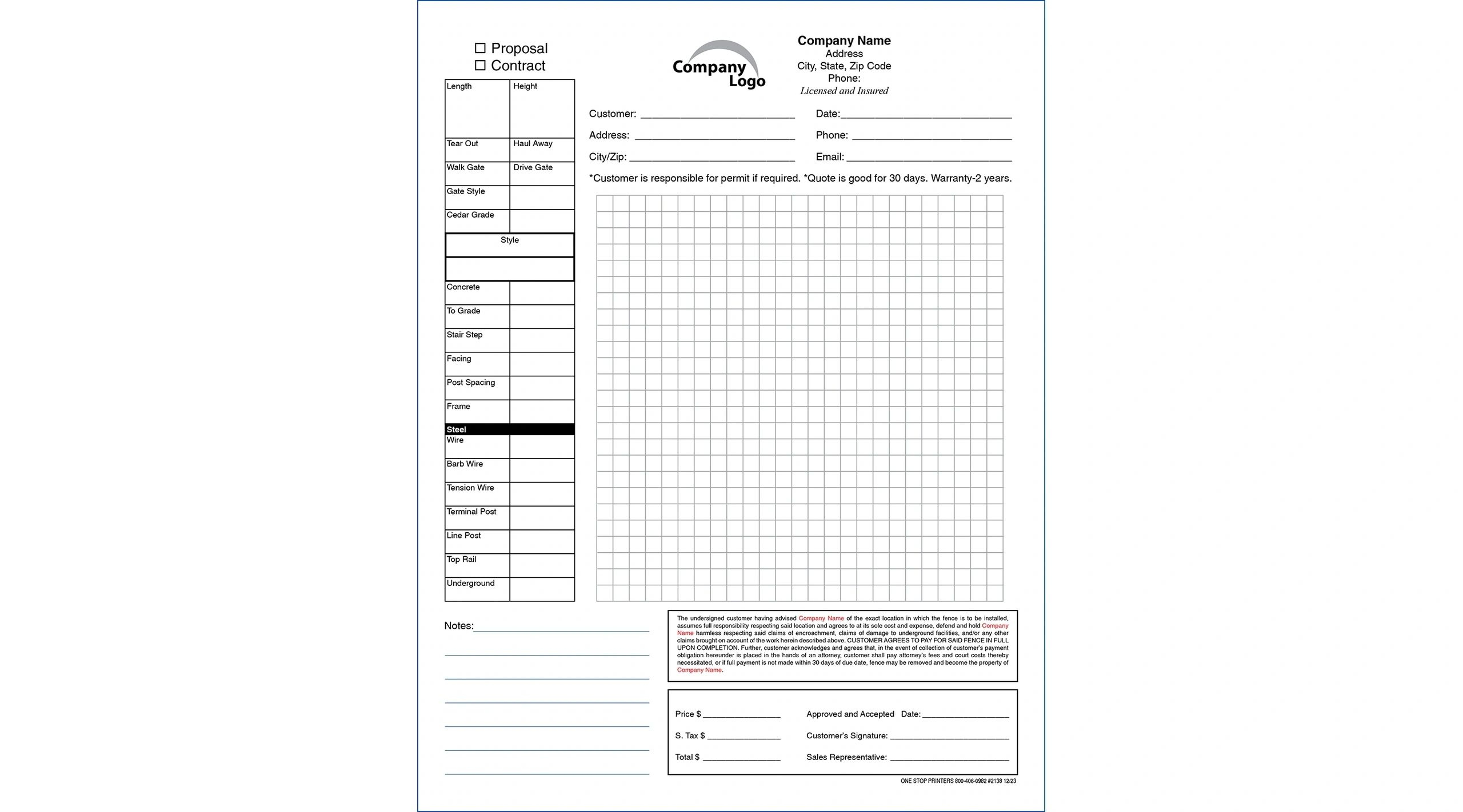 Fence Contractor&amp;#039;S Proposal And Contract regarding Free Fence Proposal Template