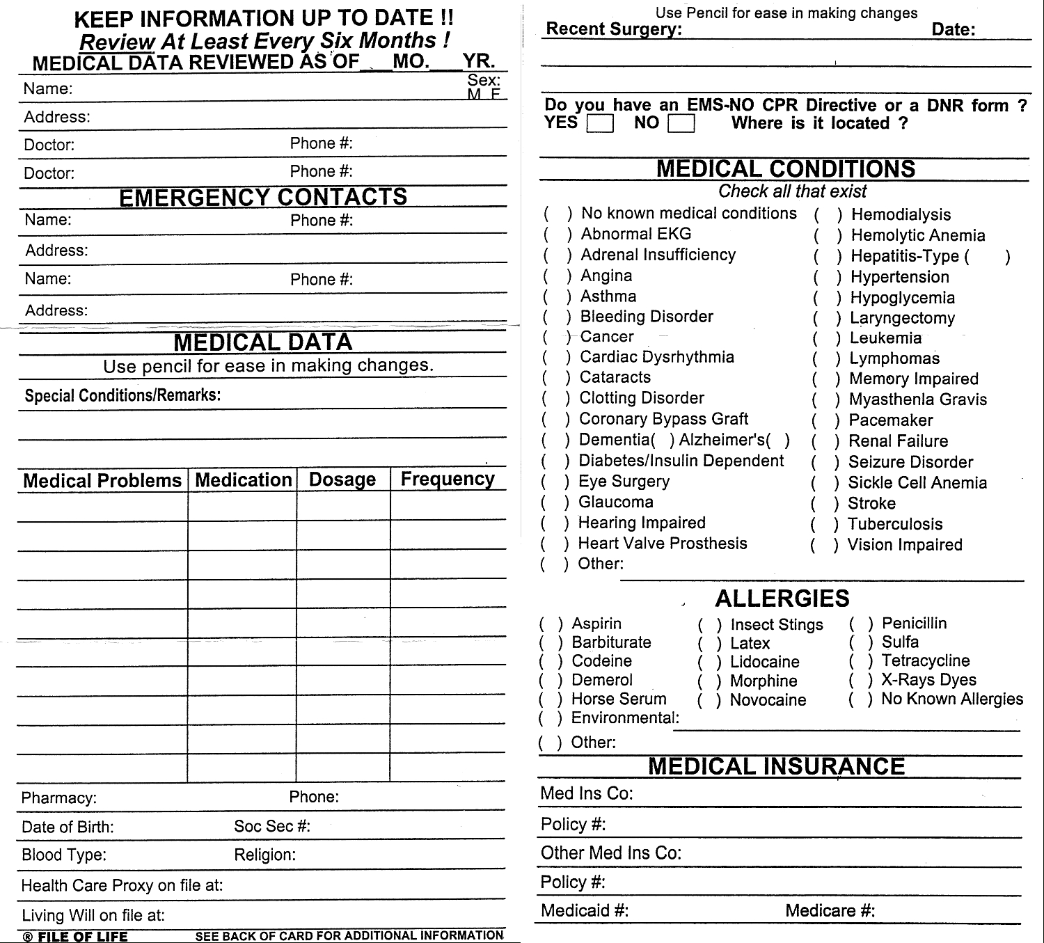 File Of Life - Jackson Township, Stark County, Ohio in Free Printable File of Life Forms