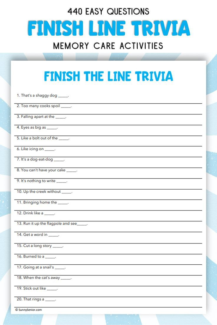 Finish The Line Trivia Questions Easy, Activities For Dementia inside Free Printable Trivia For Seniors With Dementia