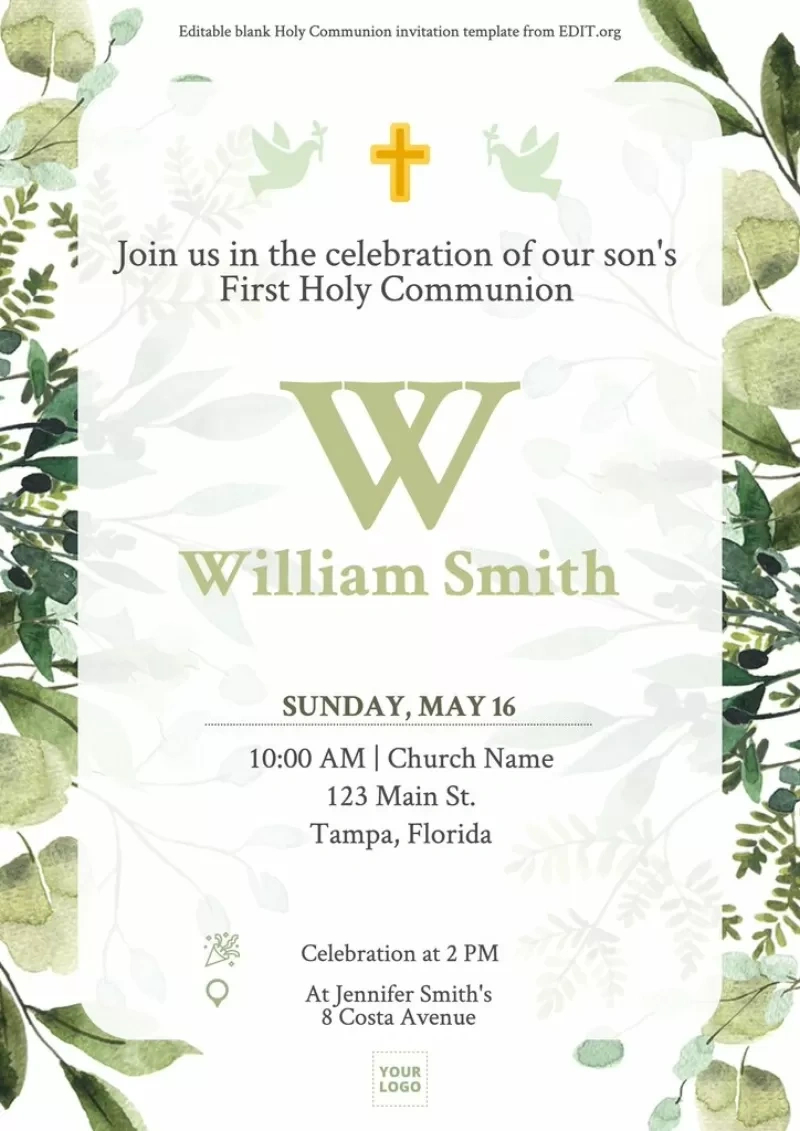 First Communion Invitation Templates within Free Printable Communion Cards