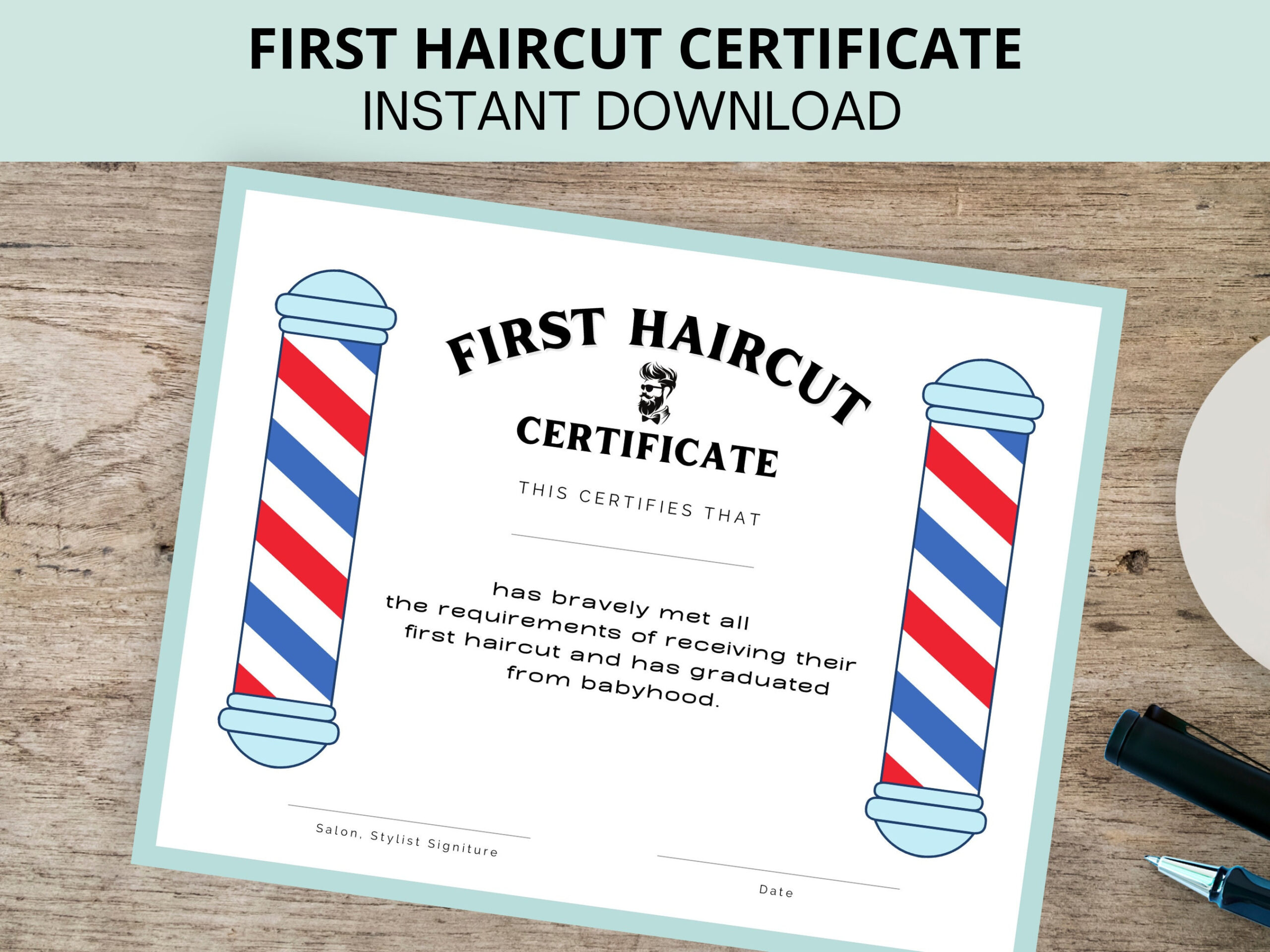 First Haircut Certificate, Printable, Digital Download, Hair Salon intended for Free Printable 1st Haircut Certificate