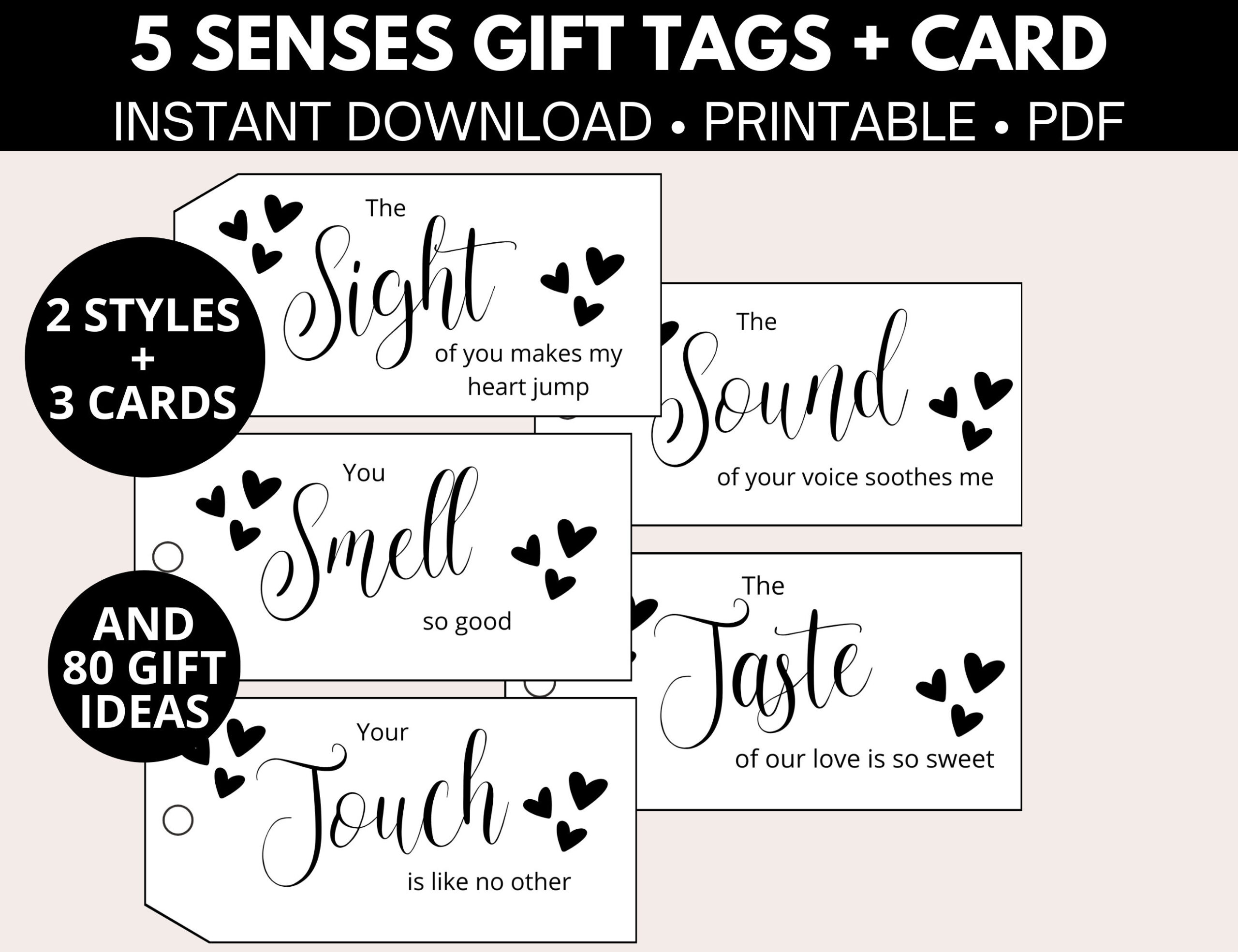 Five Senses Gift Tags With Cards And Gift Ideas, 1St Anniversary for 5 Senses Gift Tags Free Printable