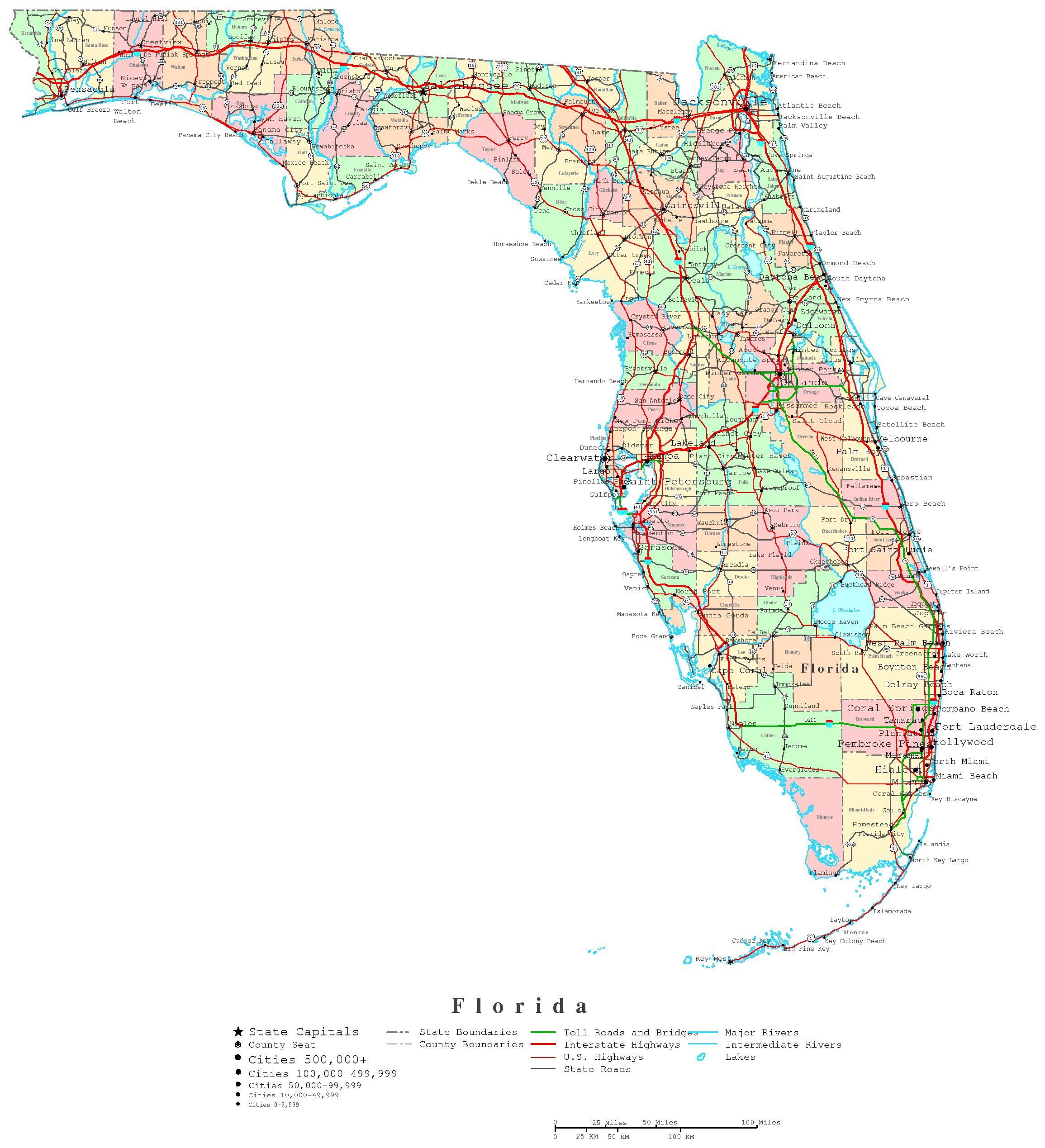 Florida Printable Map inside Free Printable Map Of Florida