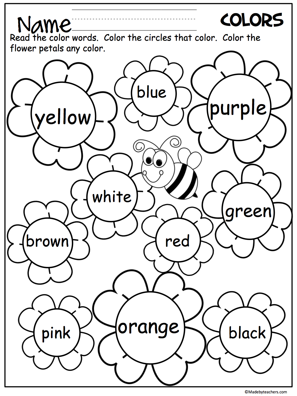 Flower Color Words Worksheet | Madeteachers with Color Words Printable Free