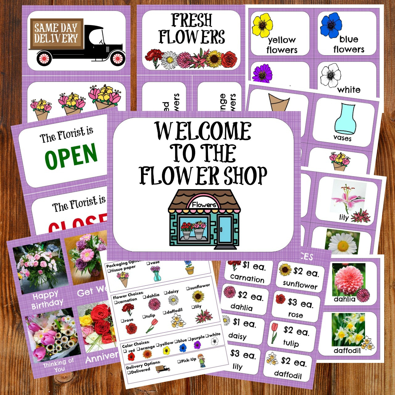 Flower Shop Dramatic Play Pack with regard to Free Preschool Flower Shop Printables