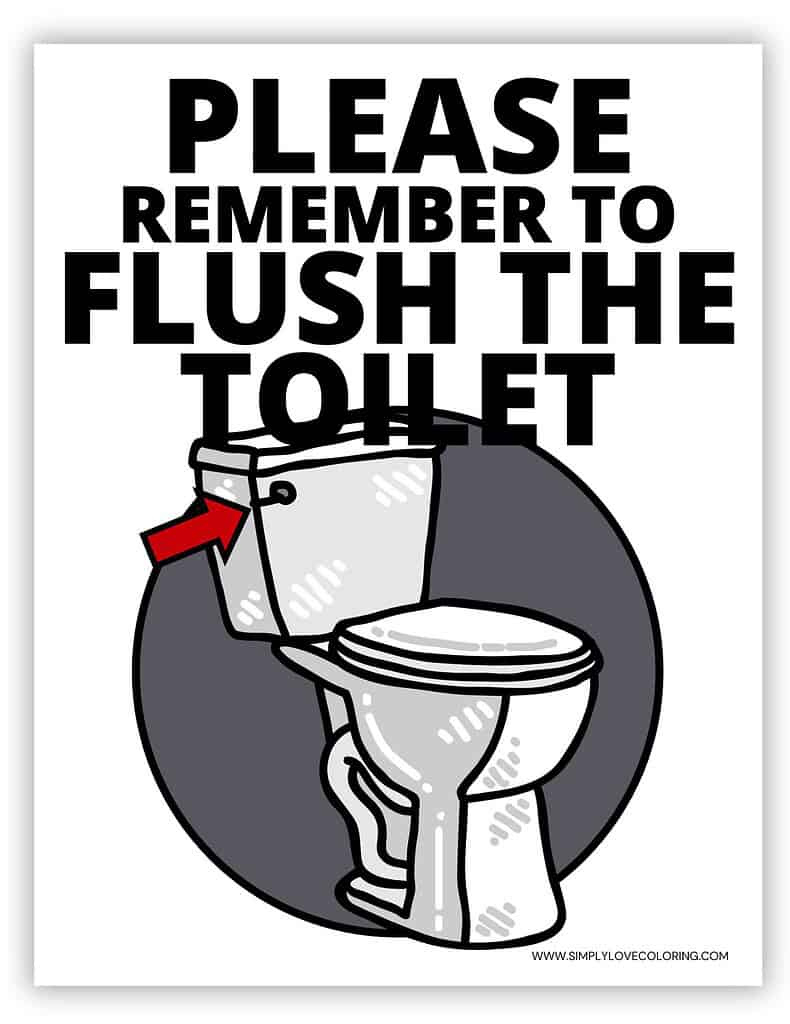 Flush The Toilet Signs (Free Pdf Printables) - Simply Love Coloring inside Free Printable Toilet Sign Hold Down to Flush