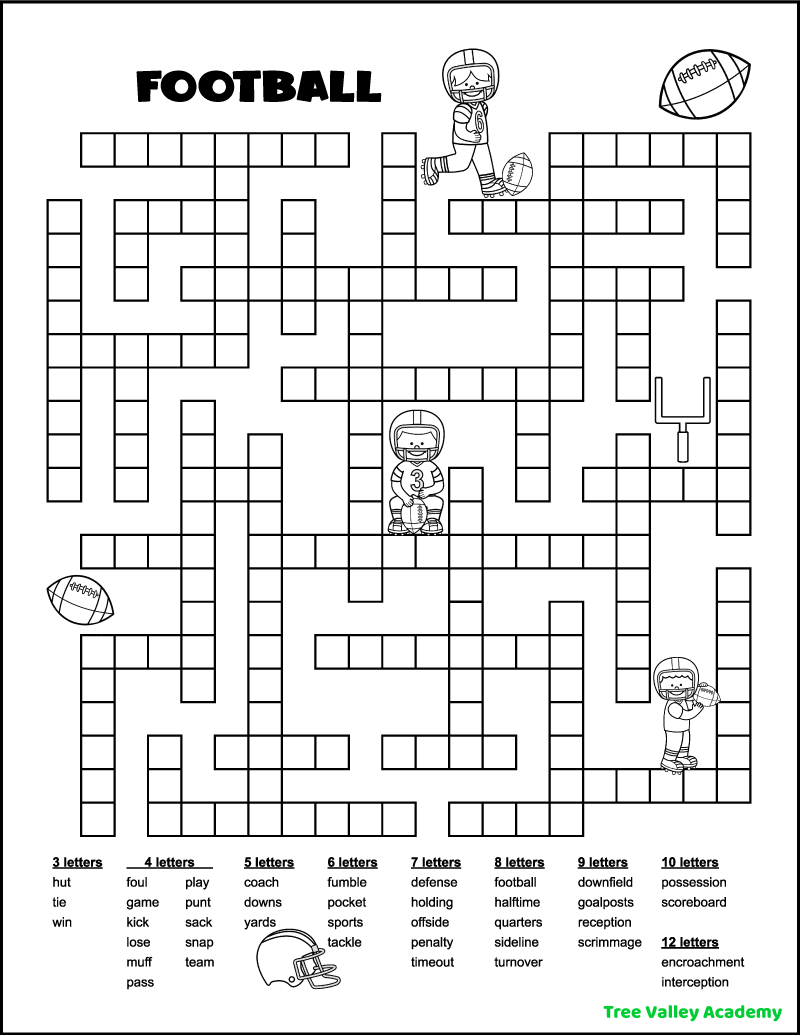 Football Fill In Word Puzzles - Tree Valley Academy for Free Printable Word Fill in Puzzles