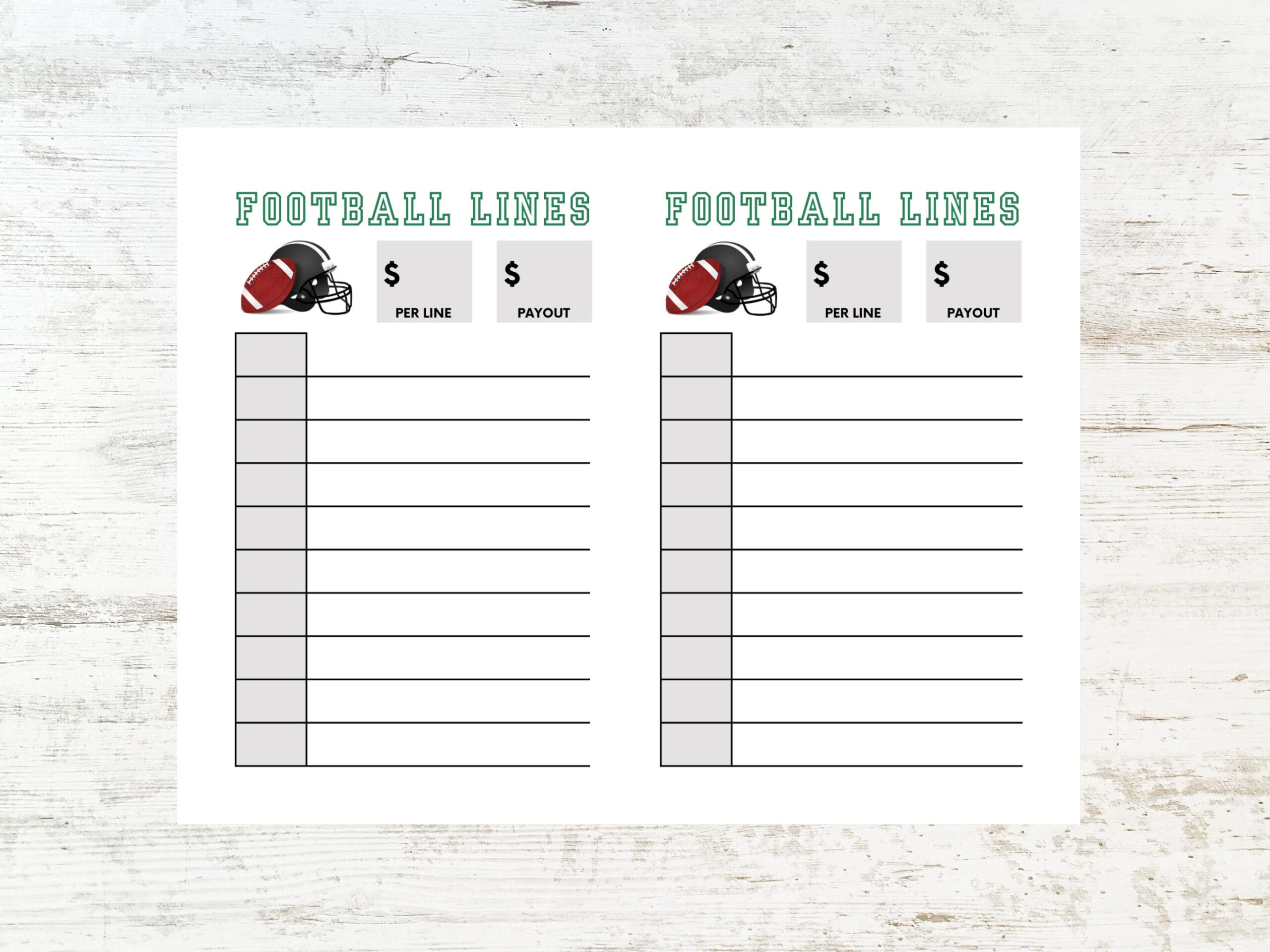 Football Lines Printable, 10 Lines Football Pool, Football Party in Free Printable Football Line Sheets