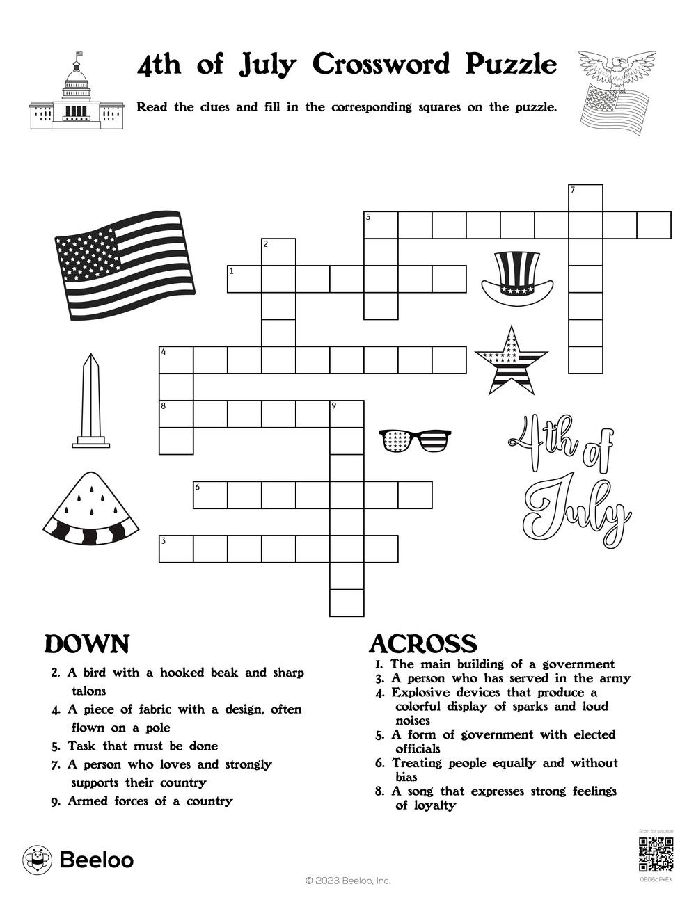 Fourth Of July-Themed Crossword Puzzles • Beeloo Printable Crafts for Free Printable 4th of July Crossword Puzzles