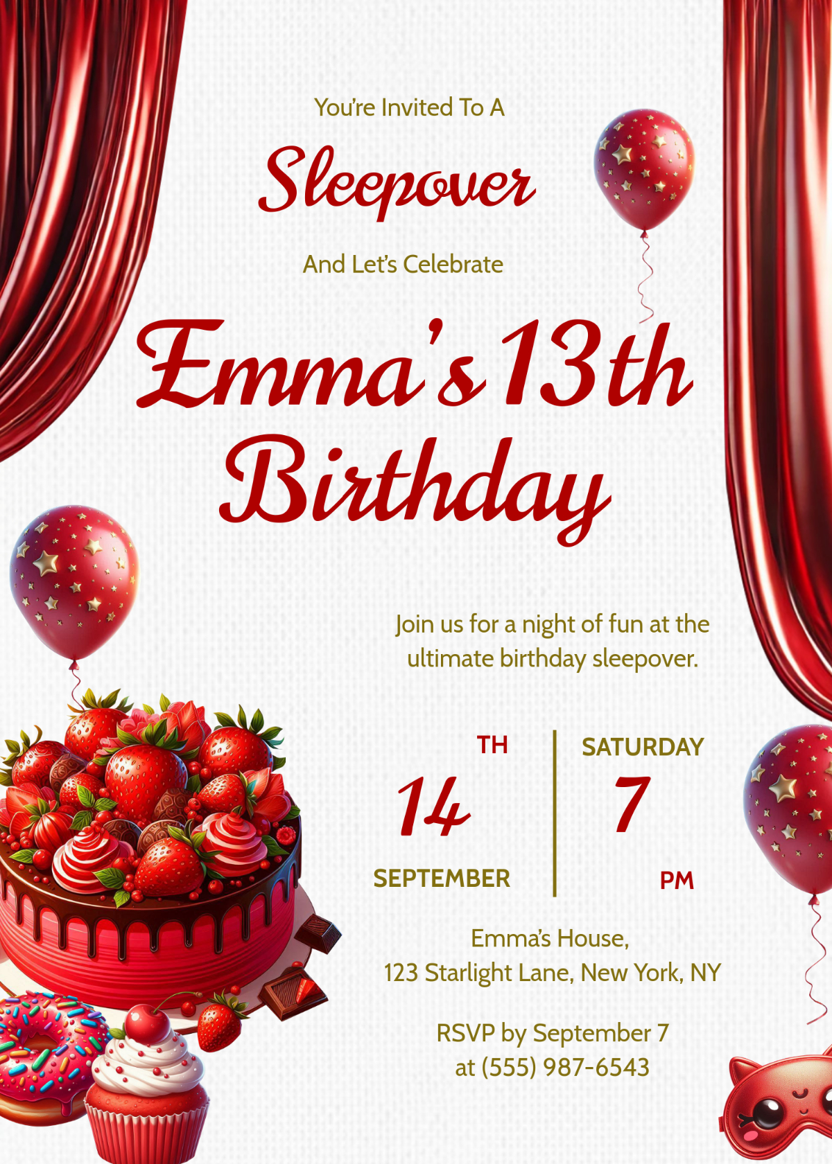Free 13Th Birthday Sleepover Invitation Template To Edit Online with regard to Free Printable 13Th Birthday Party Invitations
