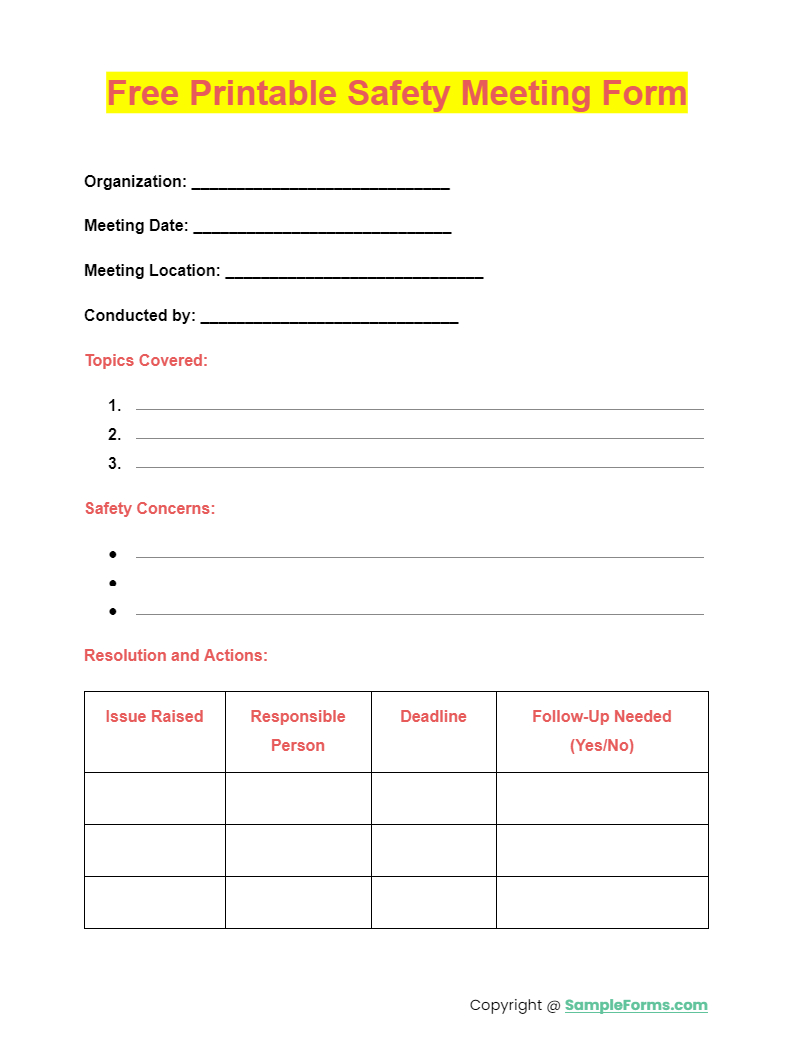 Free 14+ Safety Meeting Form Samples, Pdf, Ms Word, Google Docs, Excel inside Free Printable Safety Meeting Sheets