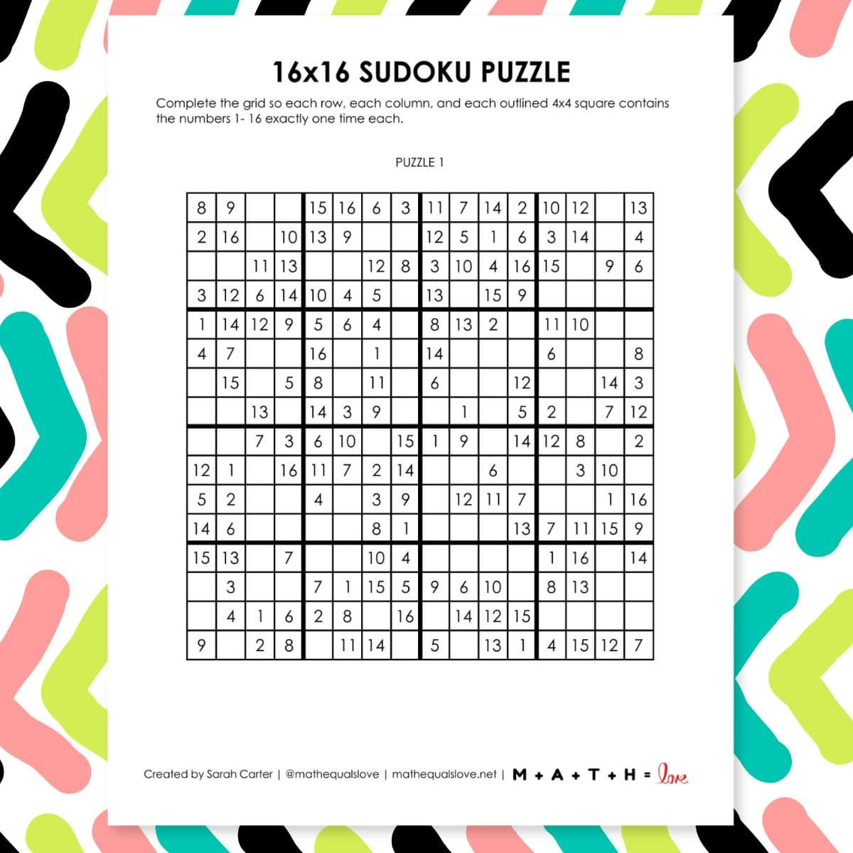 Free 16X16 Printable Sudoku Puzzles (Pdf) intended for Free Printable 16x16 Sudoku Puzzles