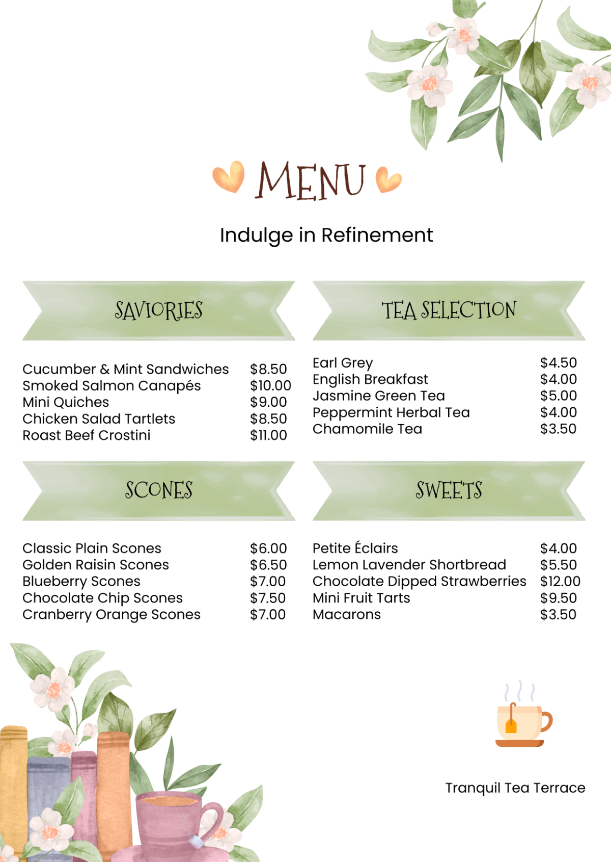 Free Afternoon Tea Party Menu Template To Edit Online with regard to Free Afternoon Tea Menu Template