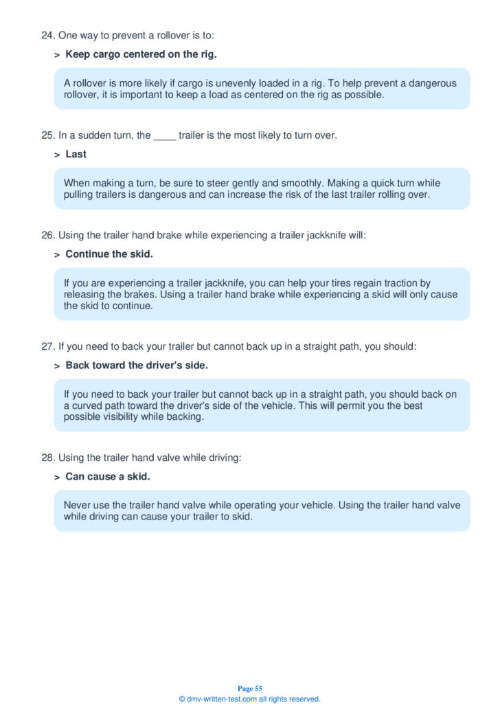 Free Cdl Test Questions and Answers Printable