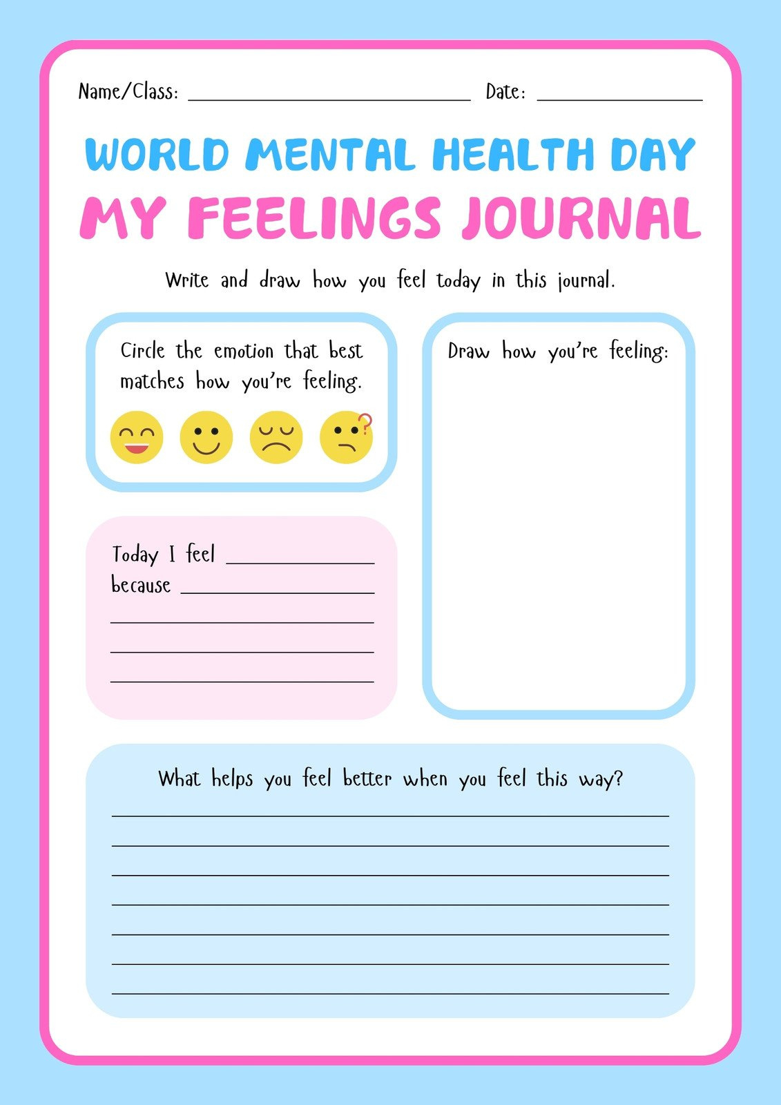 Free And Customizable Mental Health Templates for Free Mental Health Printables