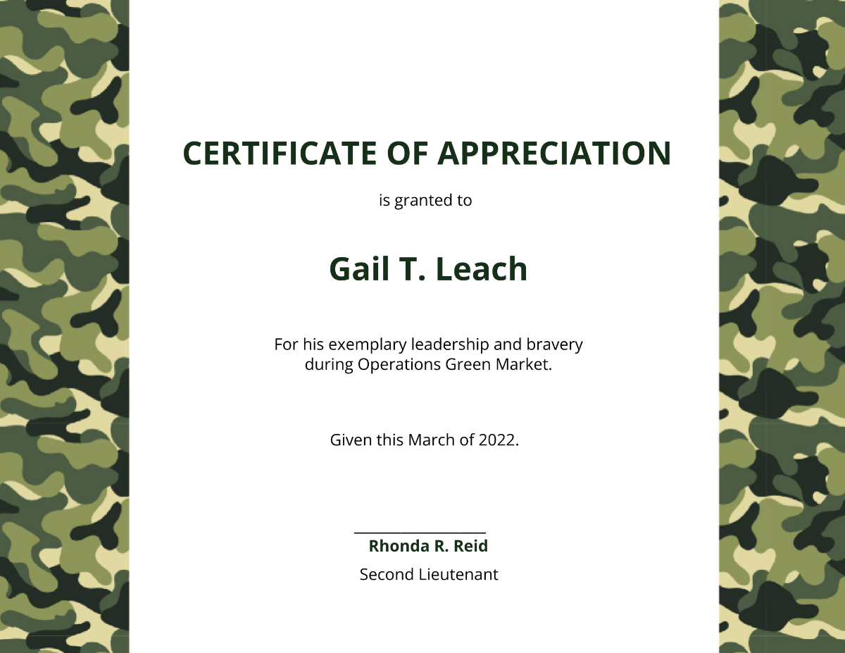 Free Army Certificate Of Appreciation Template To Edit Online for Army Certificate Templates Free