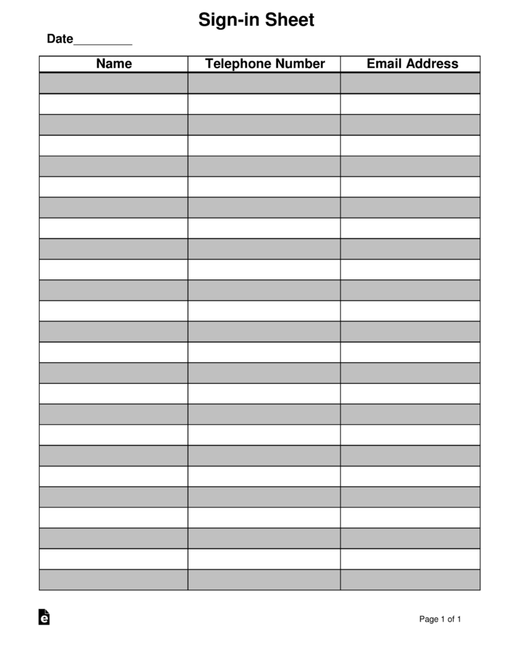 Free Printable Sign in Sheet