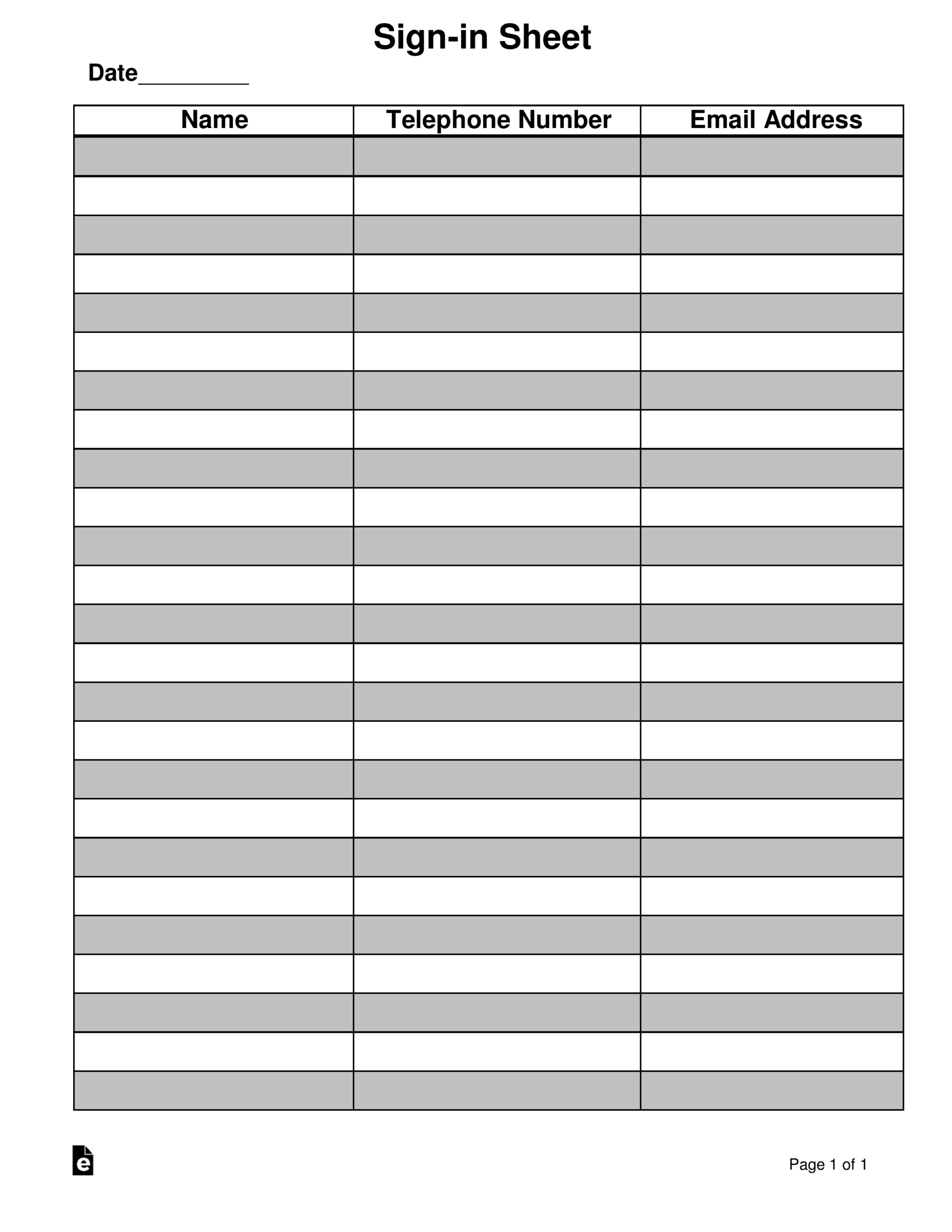 Free Attendance/Guest Sign-In Sheet Template - Pdf | Word – Eforms with Free Printable Sign In Sheet