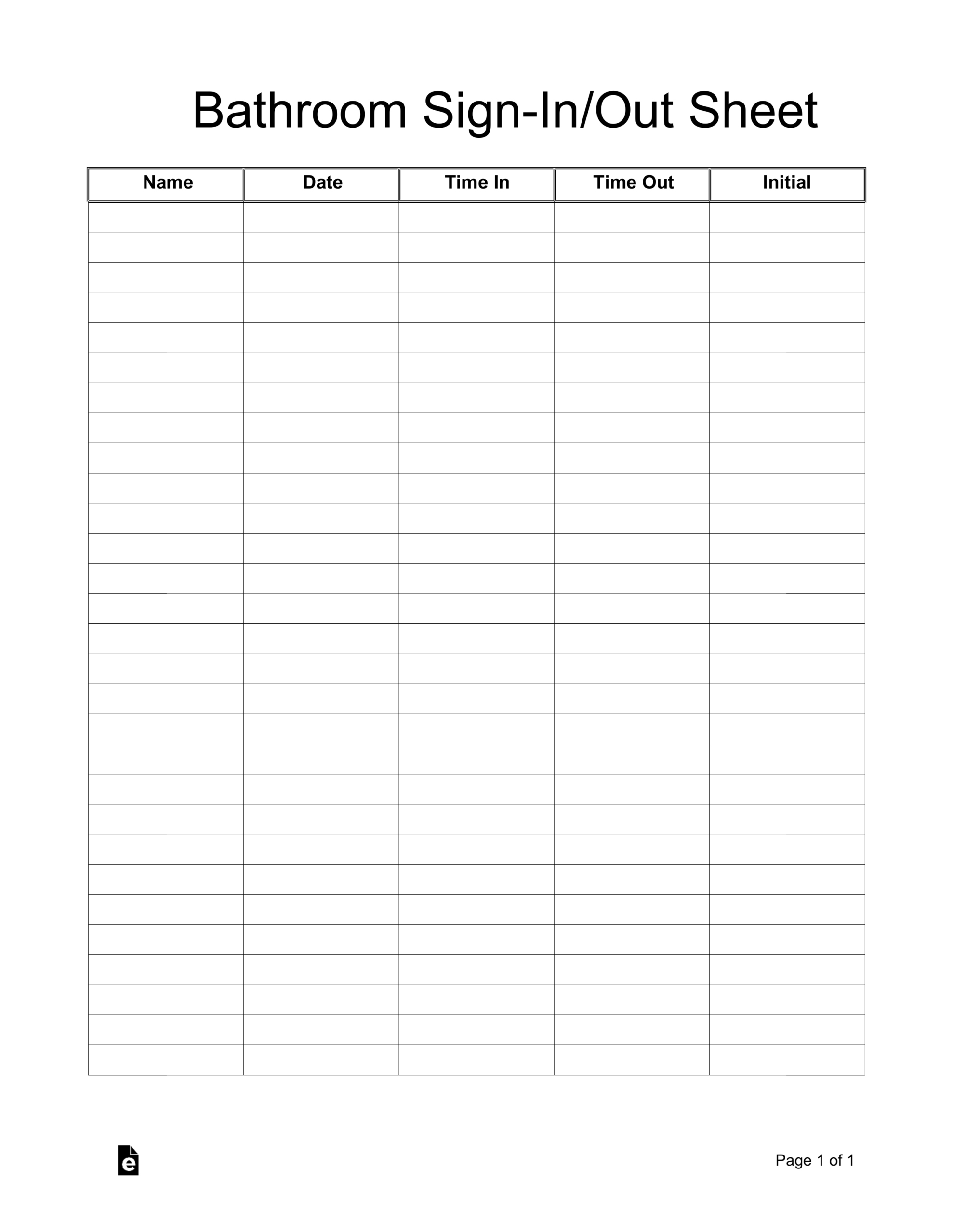 Free Bathroom Cleaning Sign-In/Out Sheet Template - Pdf | Word in Free Bathroom Cleaning Log Template