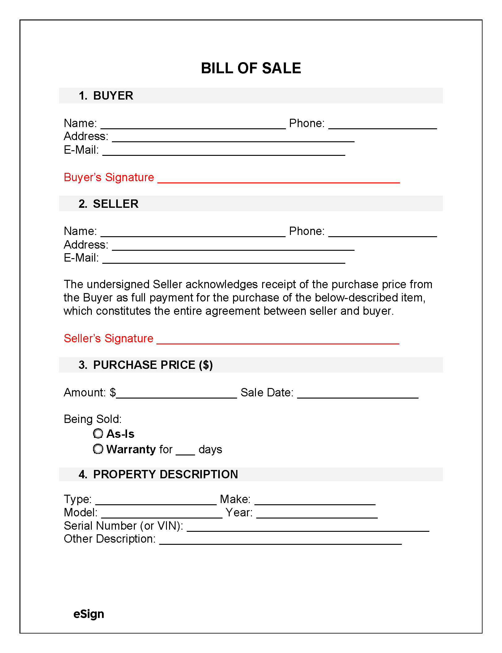 Free Bill Of Sale Forms (23) | Pdf | Word for Free Printable Bill of Sale