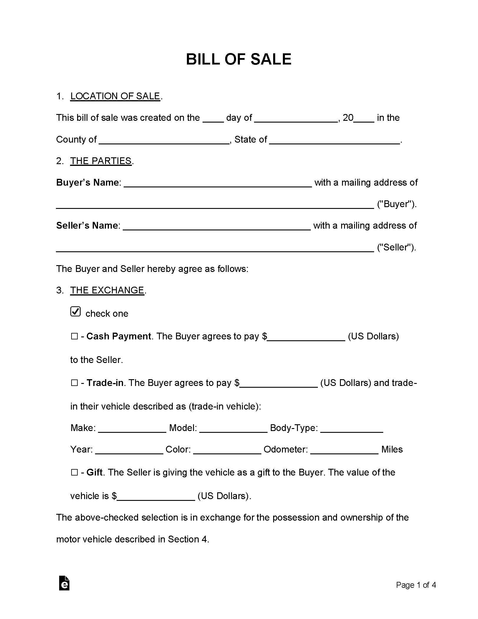 Free Bill Of Sale Forms (24) - Pdf | Word – Eforms pertaining to Free Printable Bill of Sale