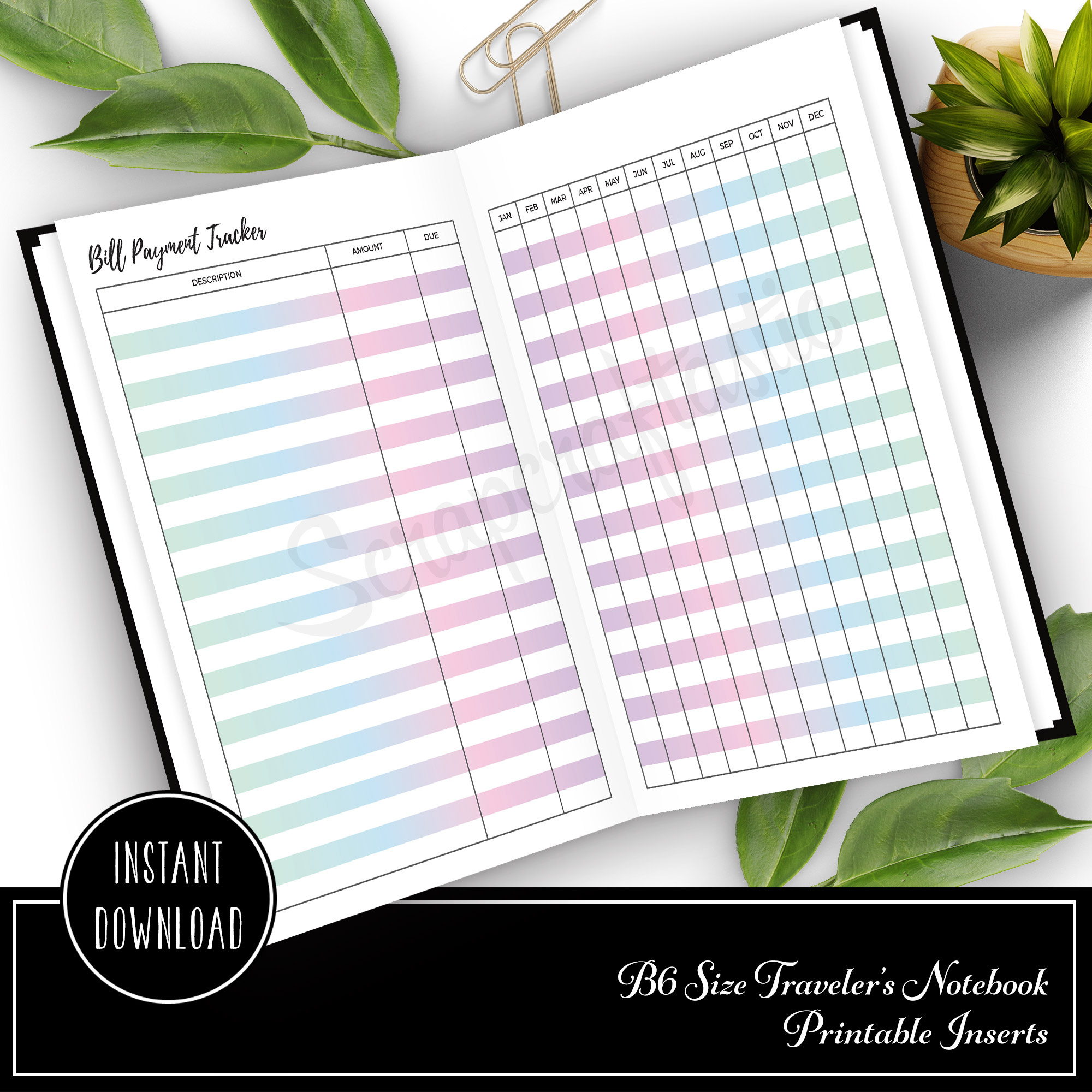 Free Bill Payment Tracker B6 Traveler&amp;#039;S Notebook Printable Insert inside Free B6 Printables