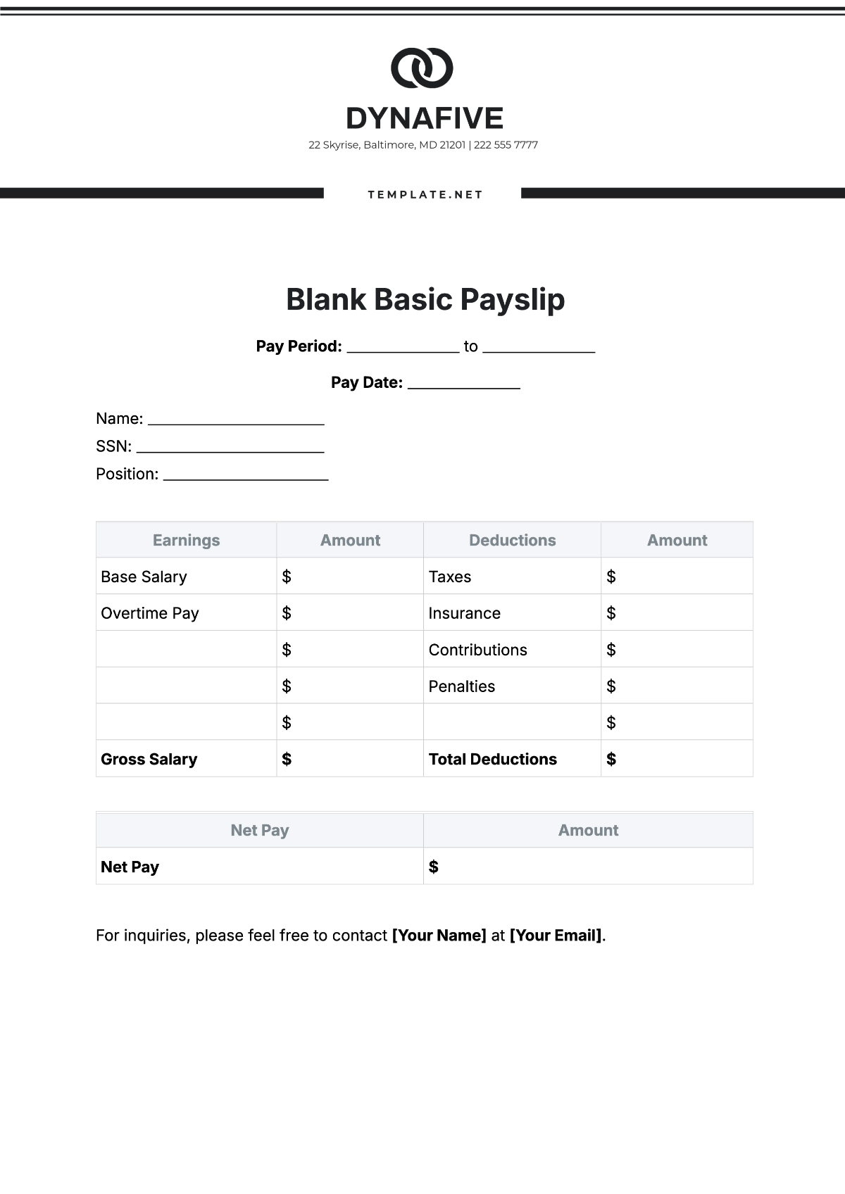Free Blank Basic Payslip Template To Edit Online throughout Free Payslip Template Uk