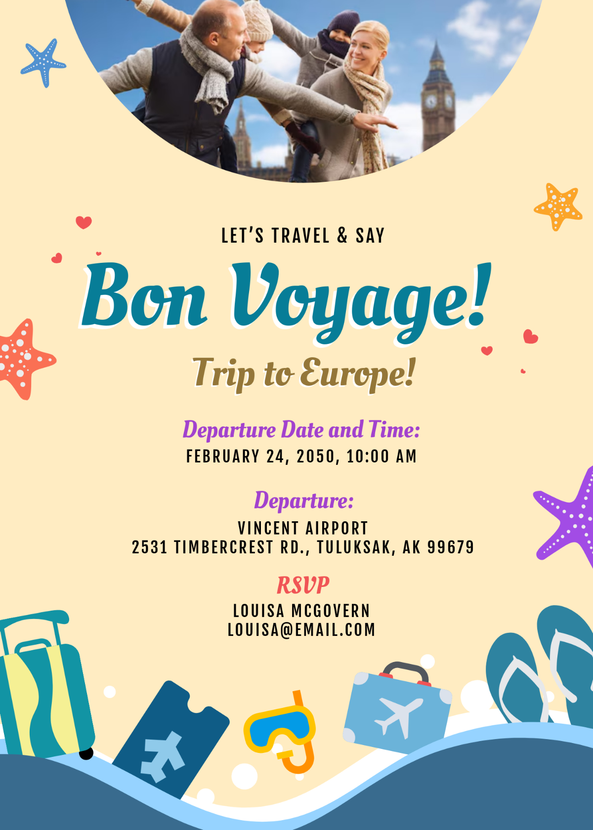 Free Bon Voyage Travel Invitation Template To Edit Online within Free Bon Voyage Templates