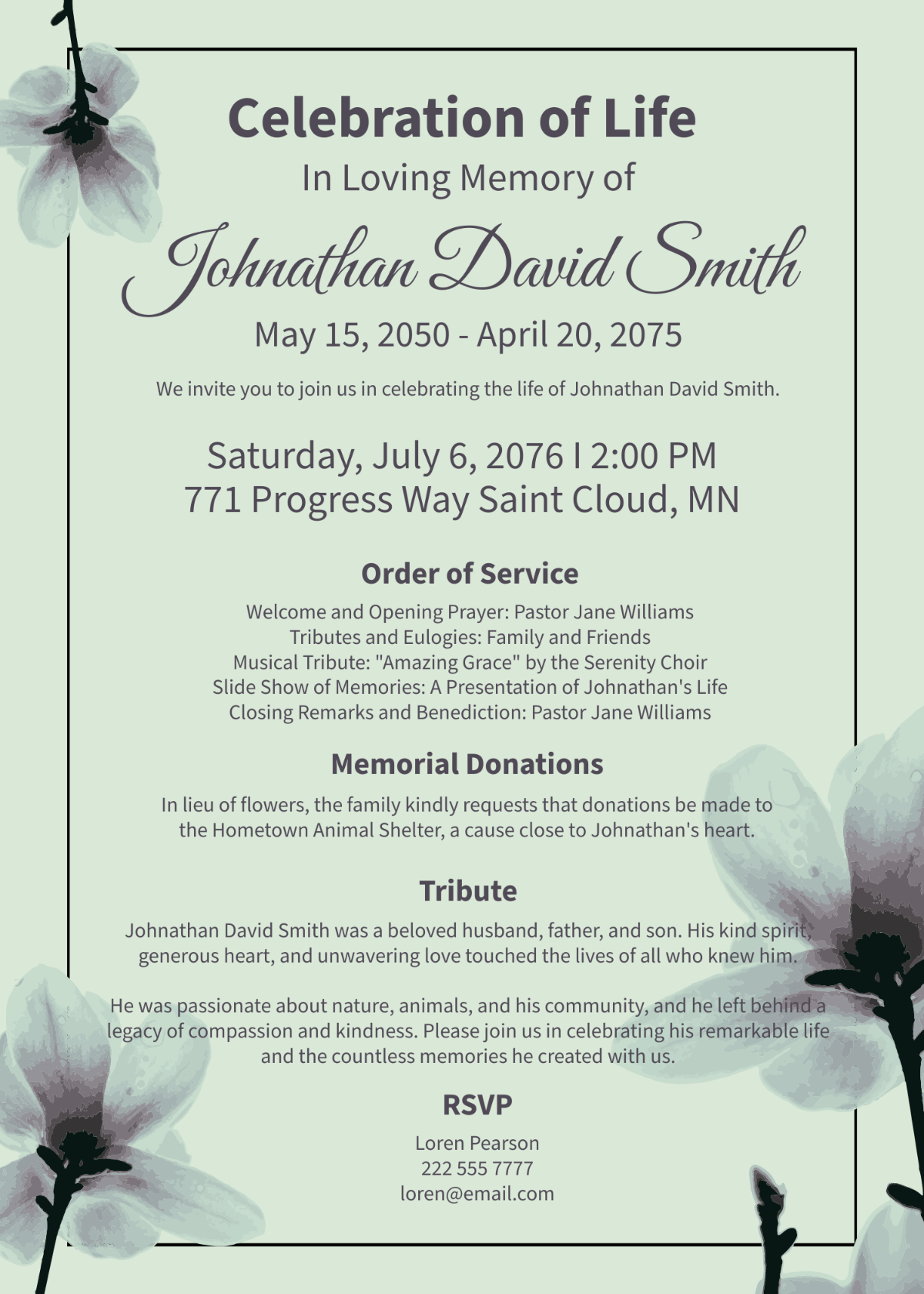 Free Celebration Of Life Invitation Templates, Editable And Printable throughout Celebration Of Life Flyer Templates Free