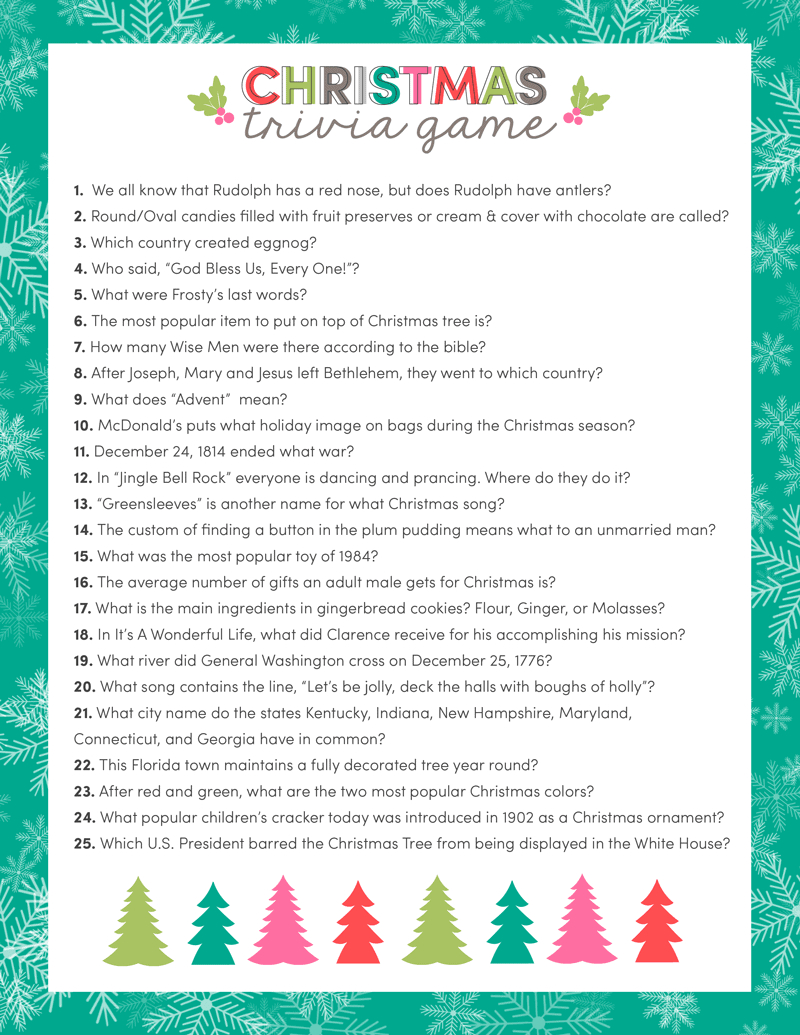 Free Christmas Trivia Printables {Games For The Family!} | Lil&amp;#039; Luna with regard to Free Printable Christmas Picture Quiz with Answers