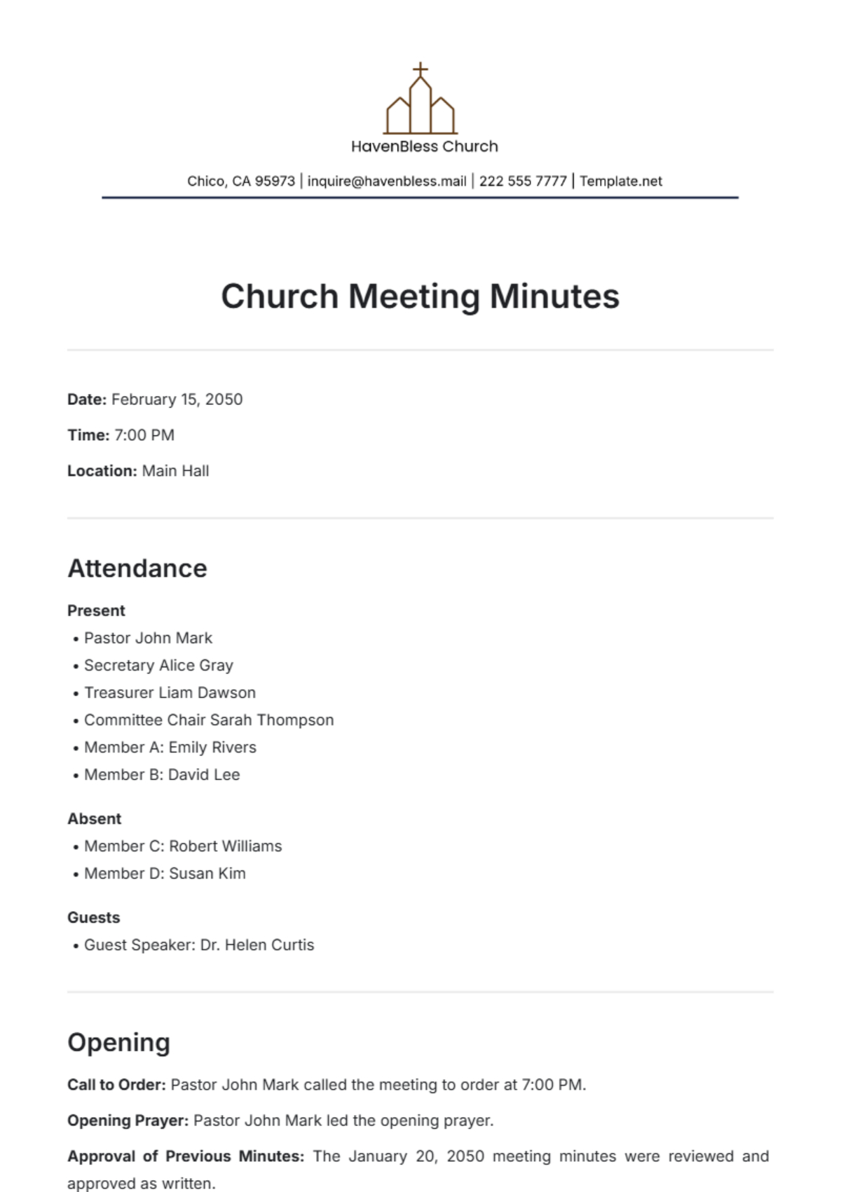 Free Church Meeting Minute Templates, Editable And Printable with Free Church Minutes Template